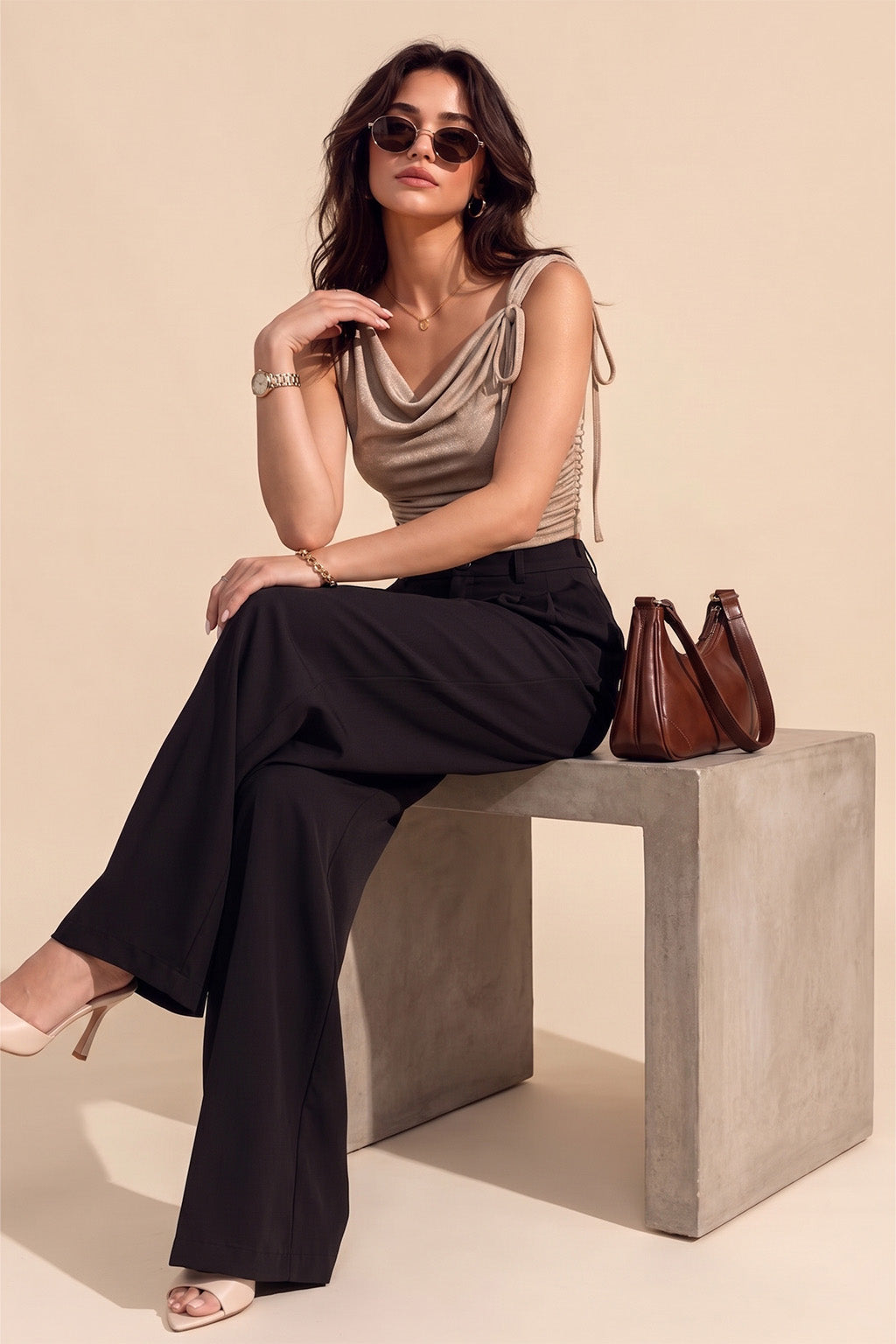 Black Classic Pleat Tailored Wide-Leg Korean Pant