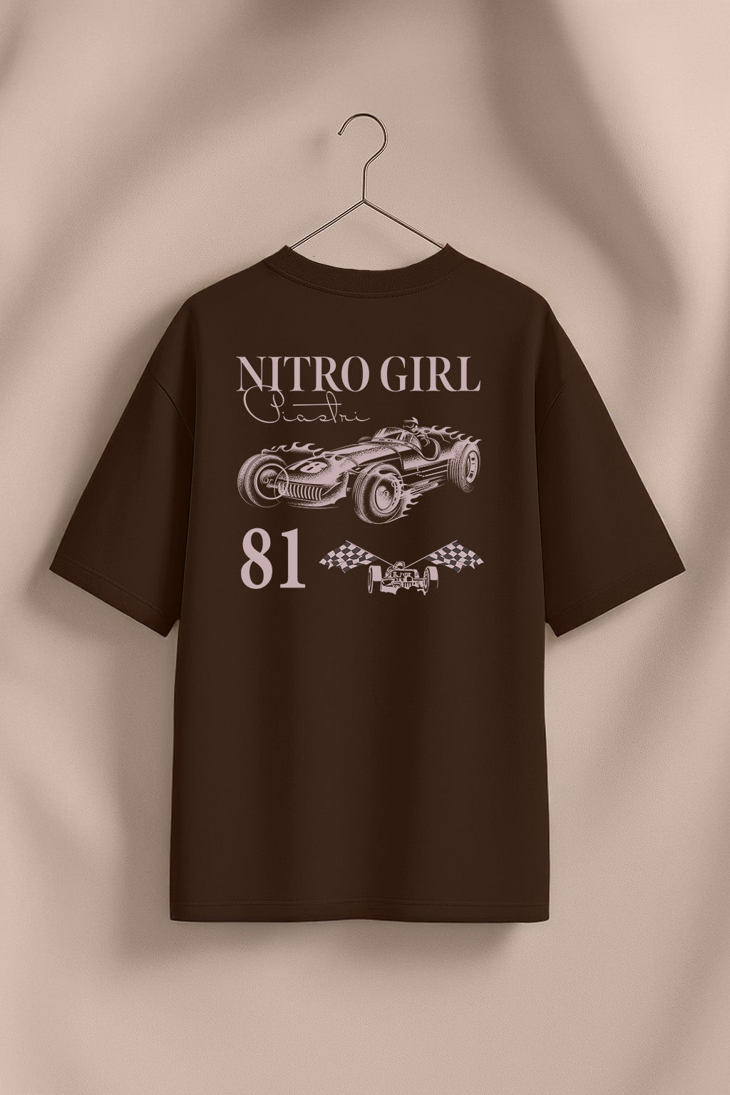 Nitro Girl Brown Oversized Printed T-Shirt