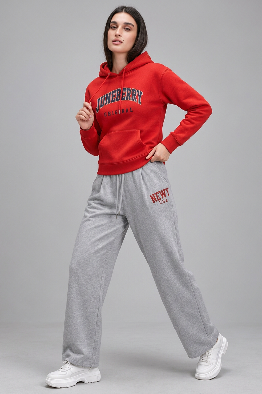 Juneberry Original Red Oversized Graphic Printed Hoodie