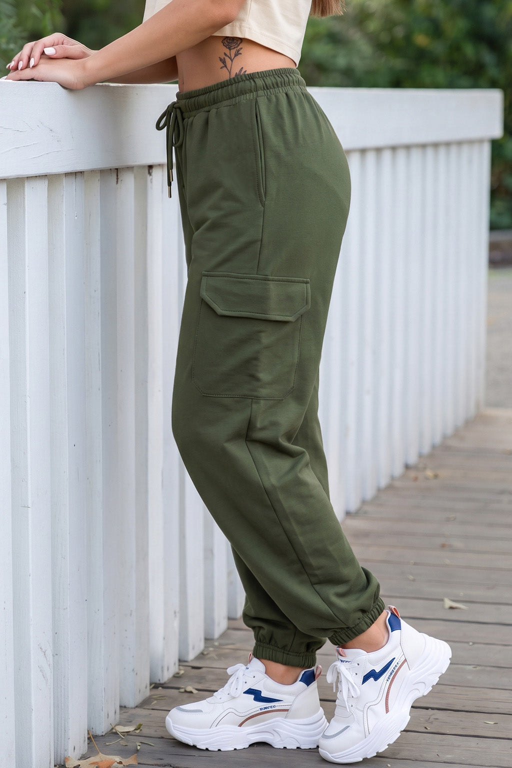 Olive Plain Baggy Fit Cargo Jogger