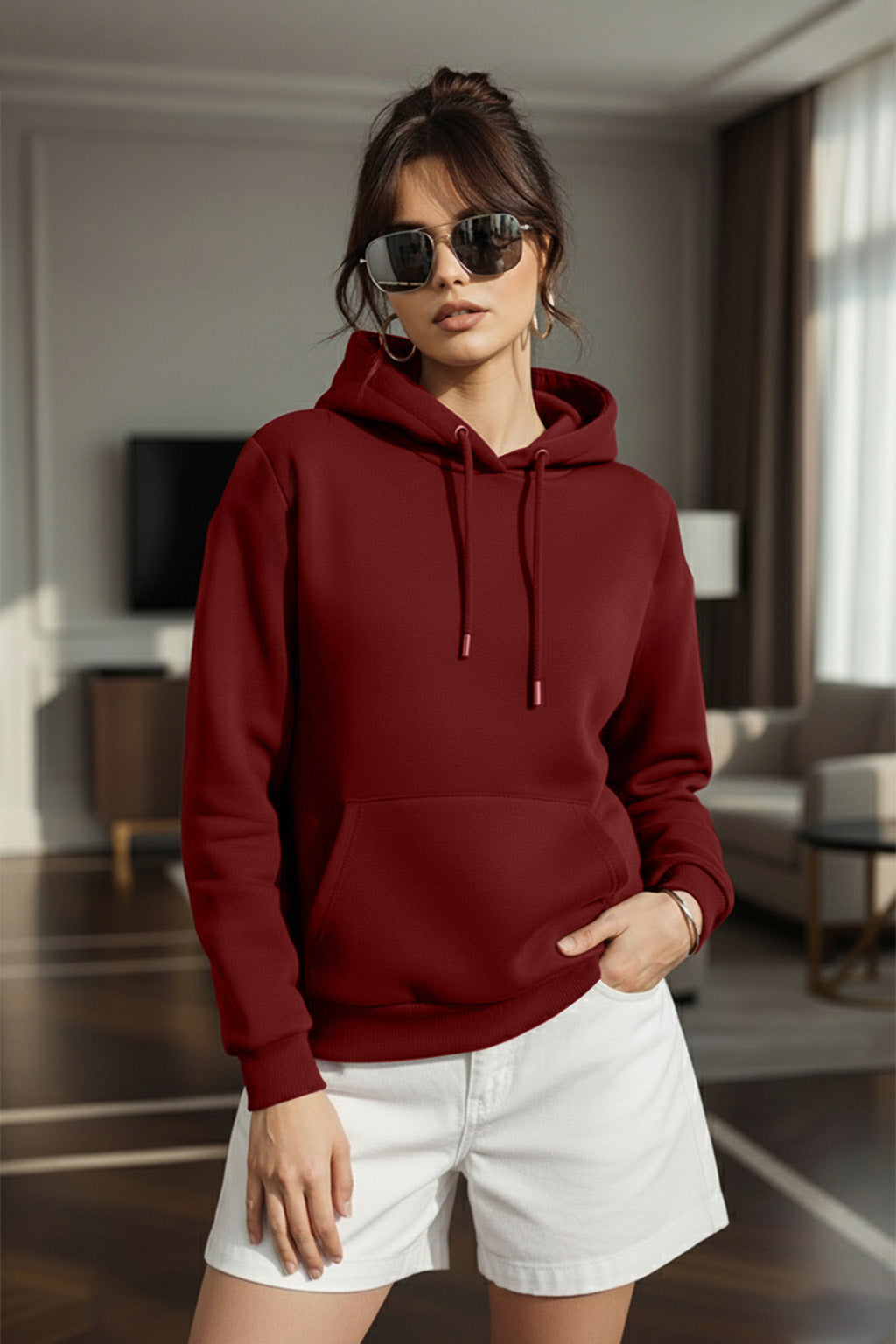 Maroon Plain Spun Regular Fit Hoodie