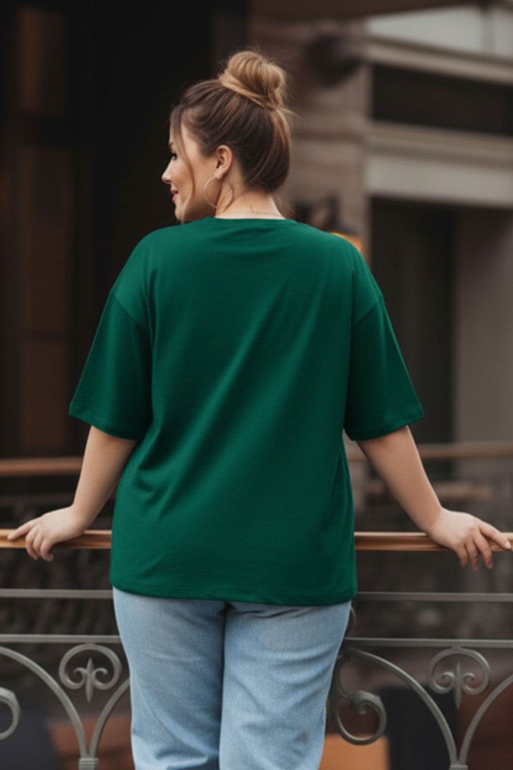 Quick Please Green Plus Size Printed T-shirt