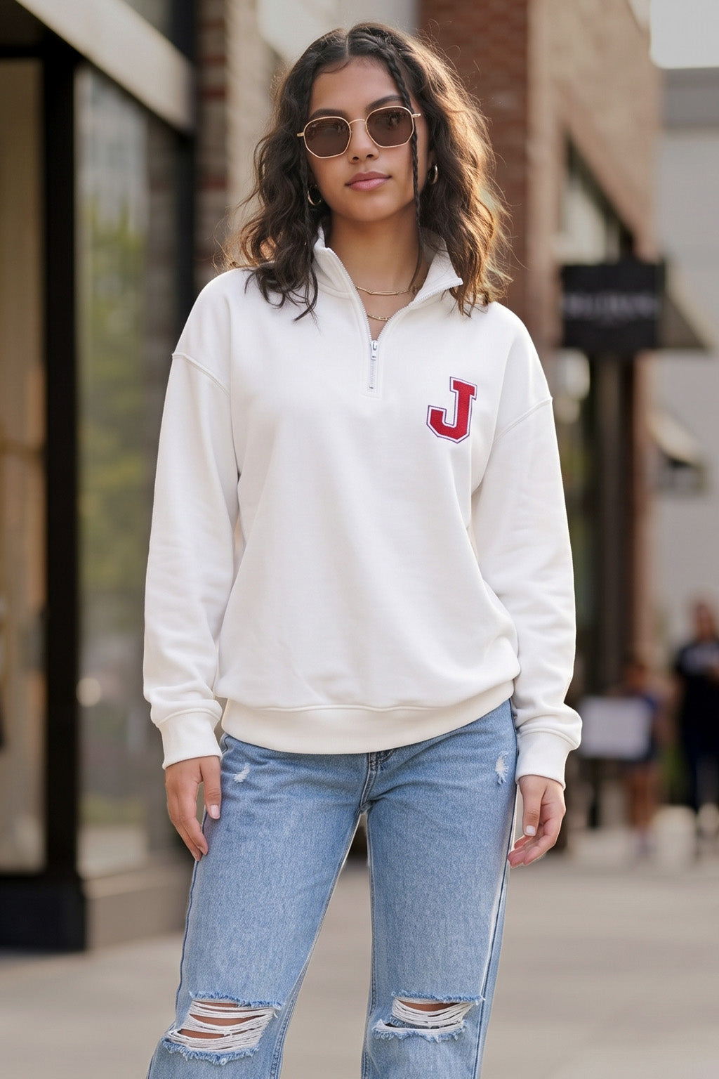 Juneberry White Oversized Printed Sweatshirt