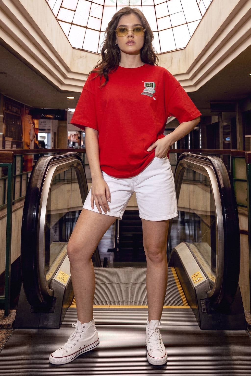 Game Over Red Oversized Fit Graphic T-Shirt