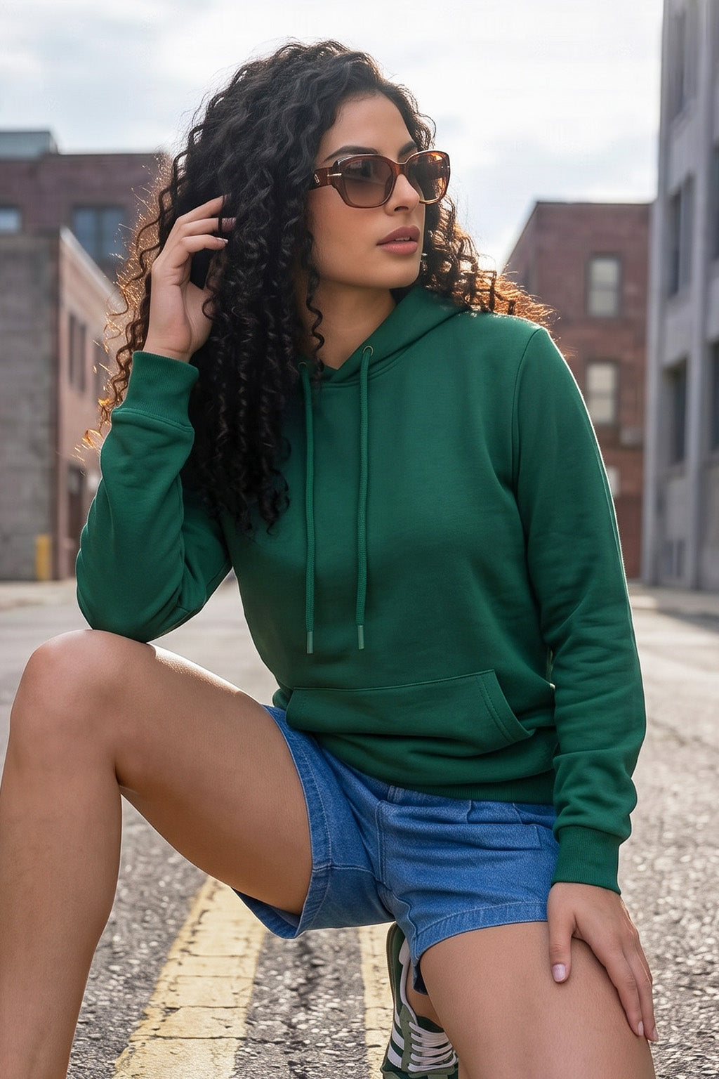 Green Plain Spun Regular Fit Hoodie