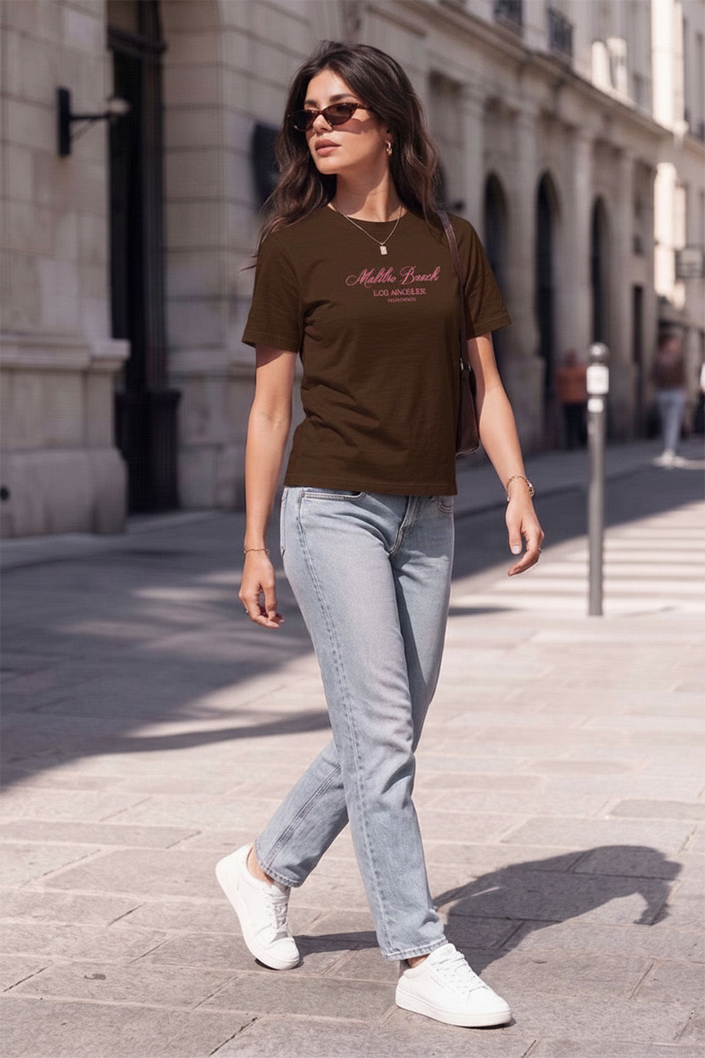 Malibu Beach Brown Printed Regular Fit T-Shirt