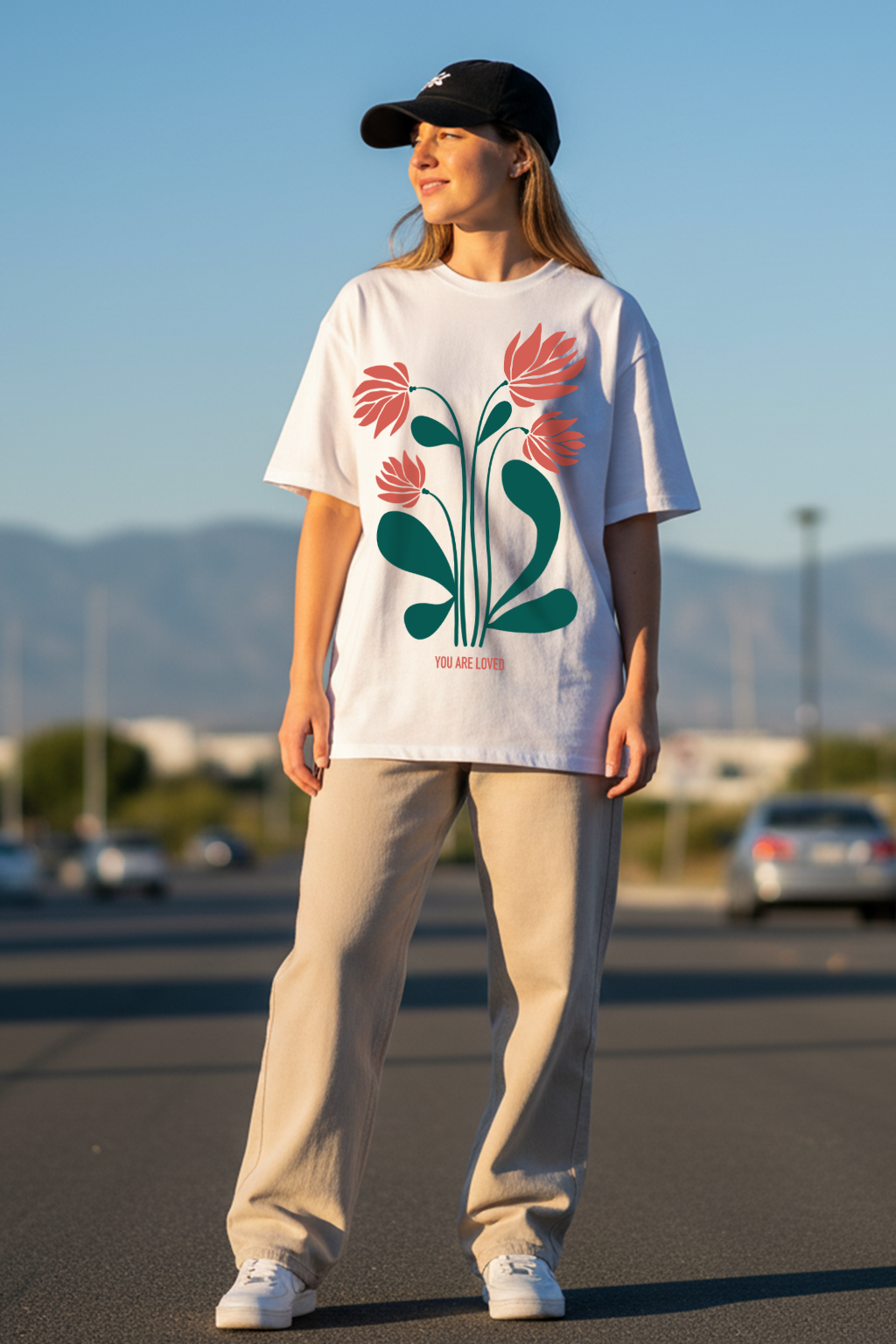 You Loved  White Graphic Printed Oversized T-Shirt