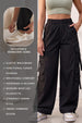 Black 6-Pocket Drawcord Straight Fit Parachute Pant