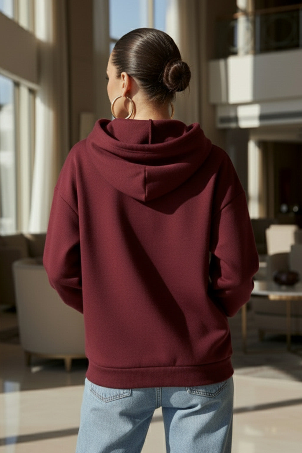 About You Maroon Oversized Printed Hoodie