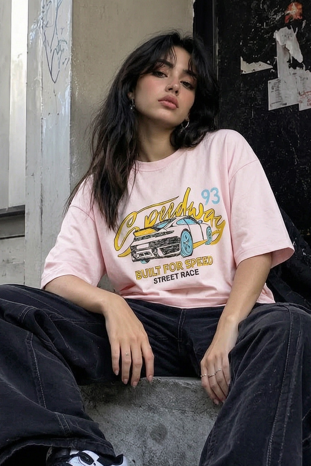 Street Race Rose Water Oversized Graphic T-Shirt