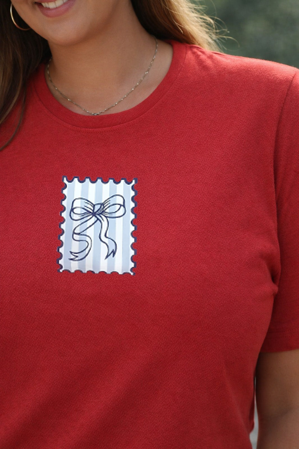 Bow Stamp Red Plus Size Printed T-shirt