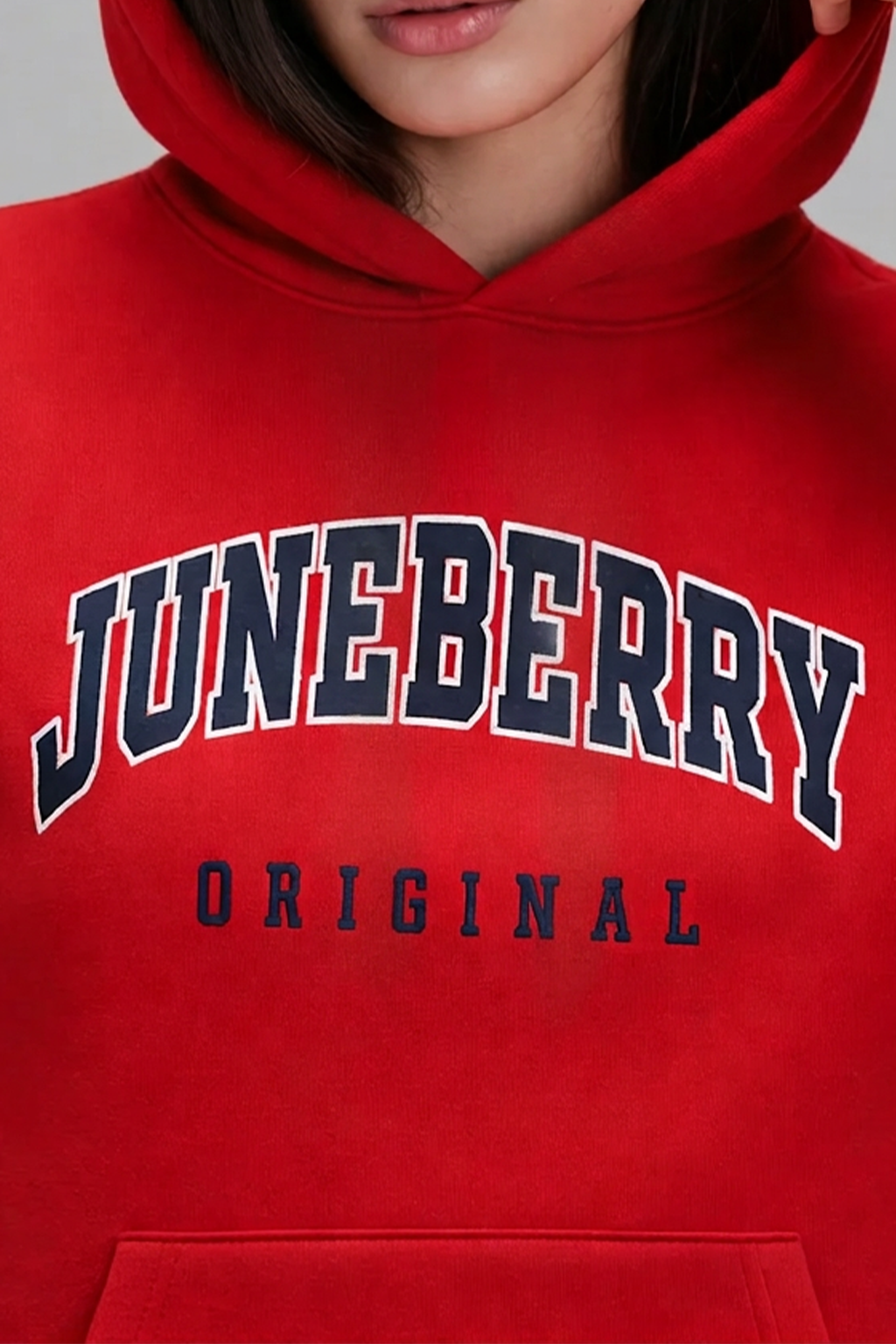Juneberry Original Red Oversized Graphic Printed Hoodie