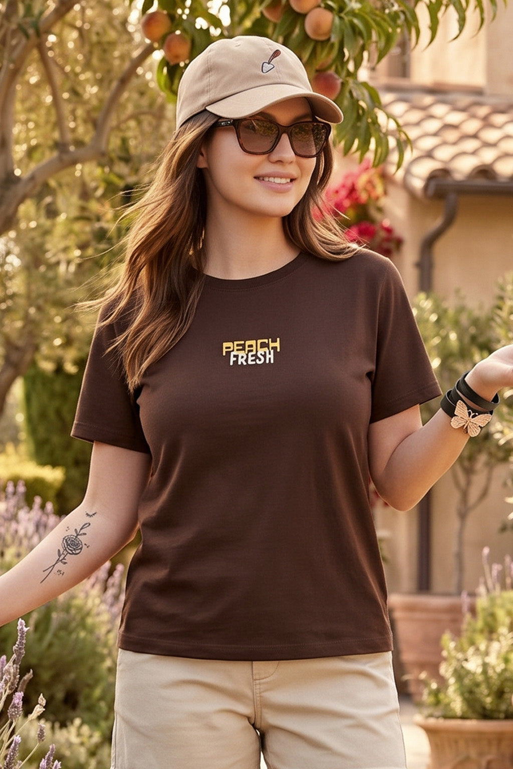 Peach Fresh Brown Printed Regular Fit T-Shirt