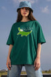 Quick Please Green Oversized Graphic T-Shirt