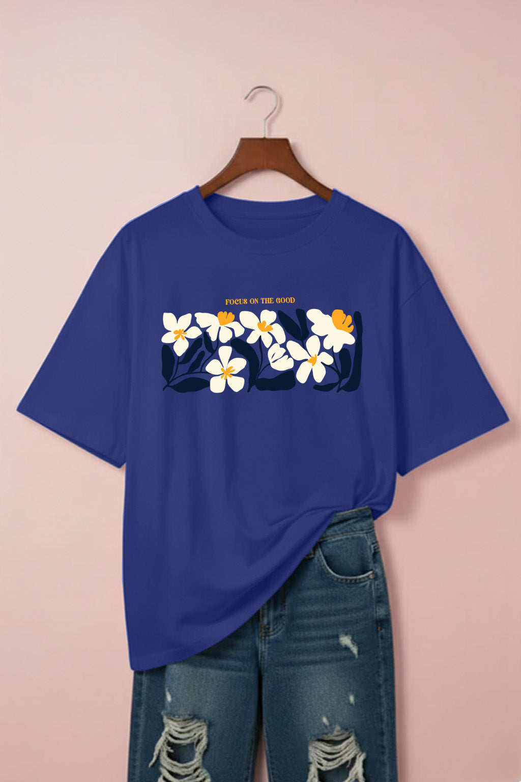 Focus On God Royalblue Plus Size Printed T-shirt