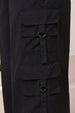 Black 6-Pocket Drawcord Straight Fit Parachute Pant