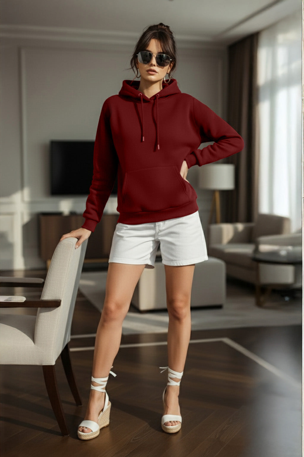 Maroon Plain Spun Regular Fit Hoodie