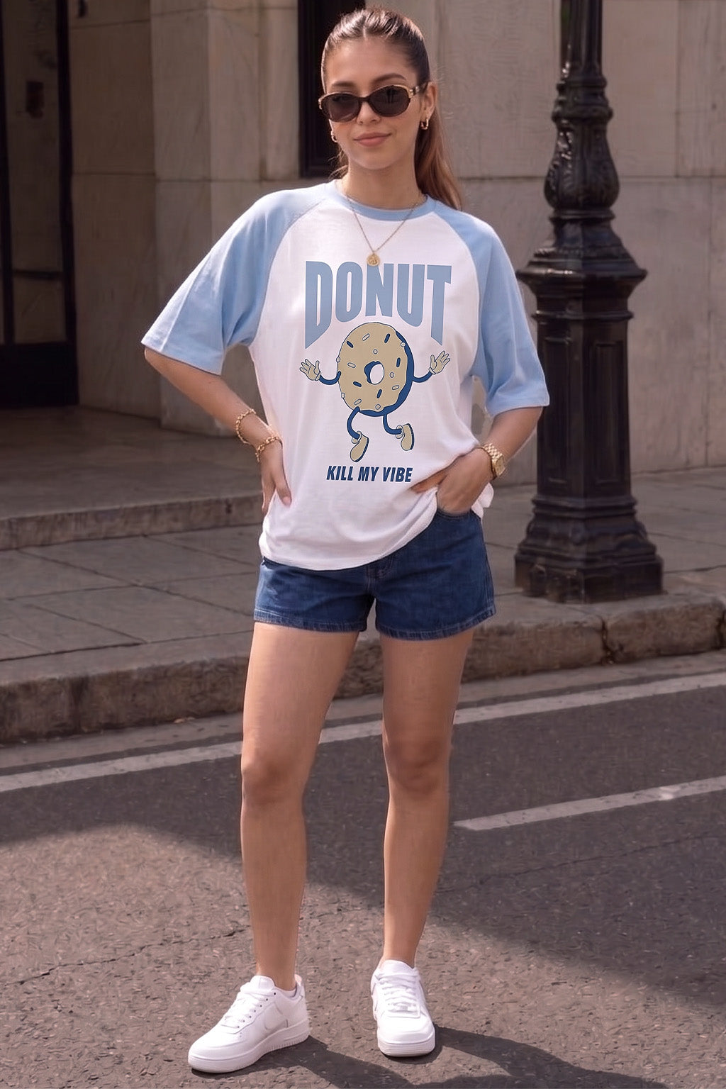 Donut Typographic Print Oversized Fit White T-Shirt