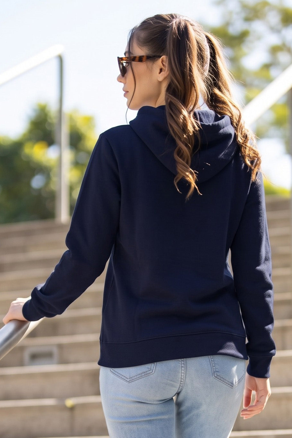 Navy Plain Spun Regular Fit Hoodie