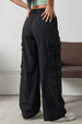 Black 6-Pocket Drawcord Straight Fit Parachute Pant
