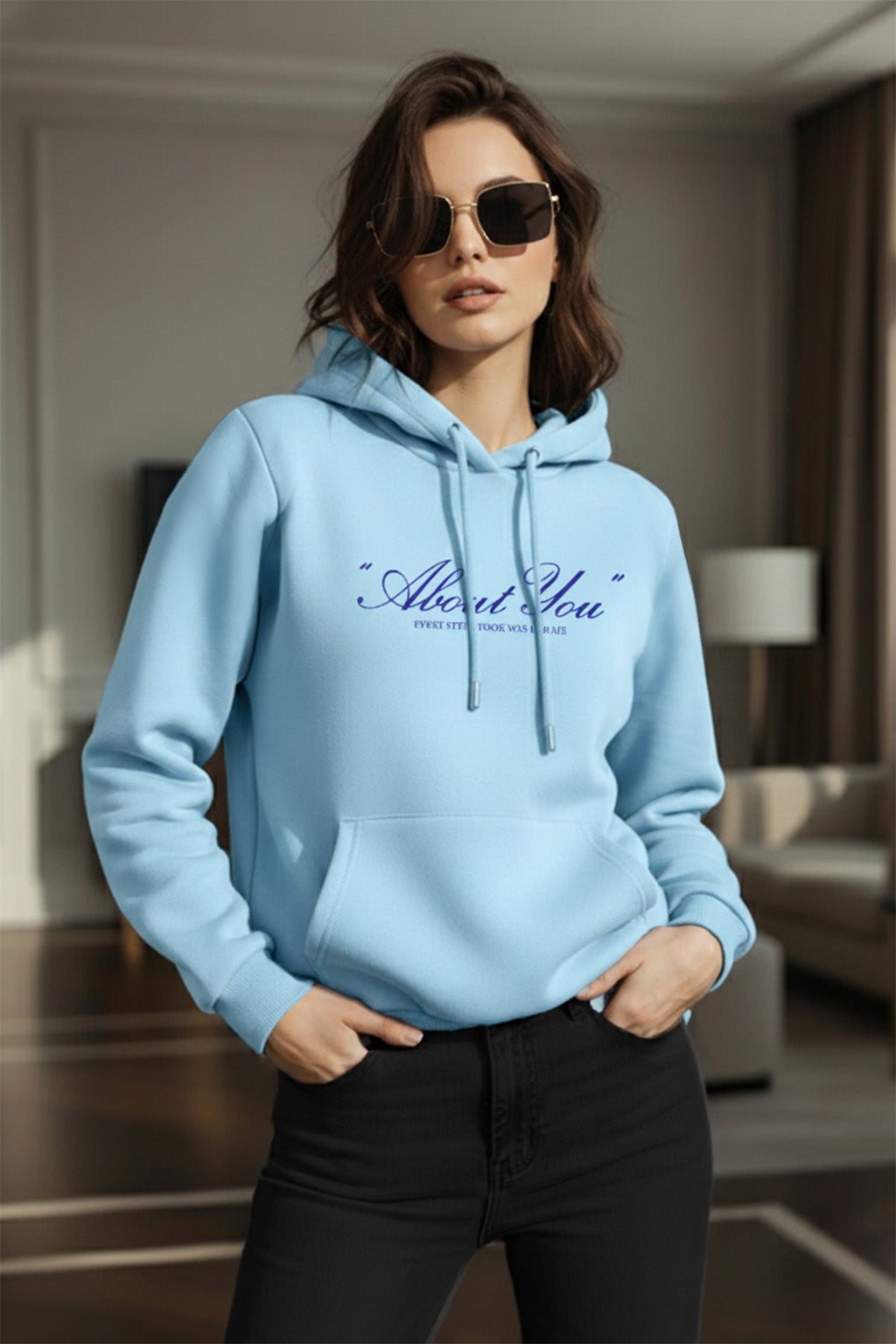 About You Blue Regular Fit Printed Hoodie