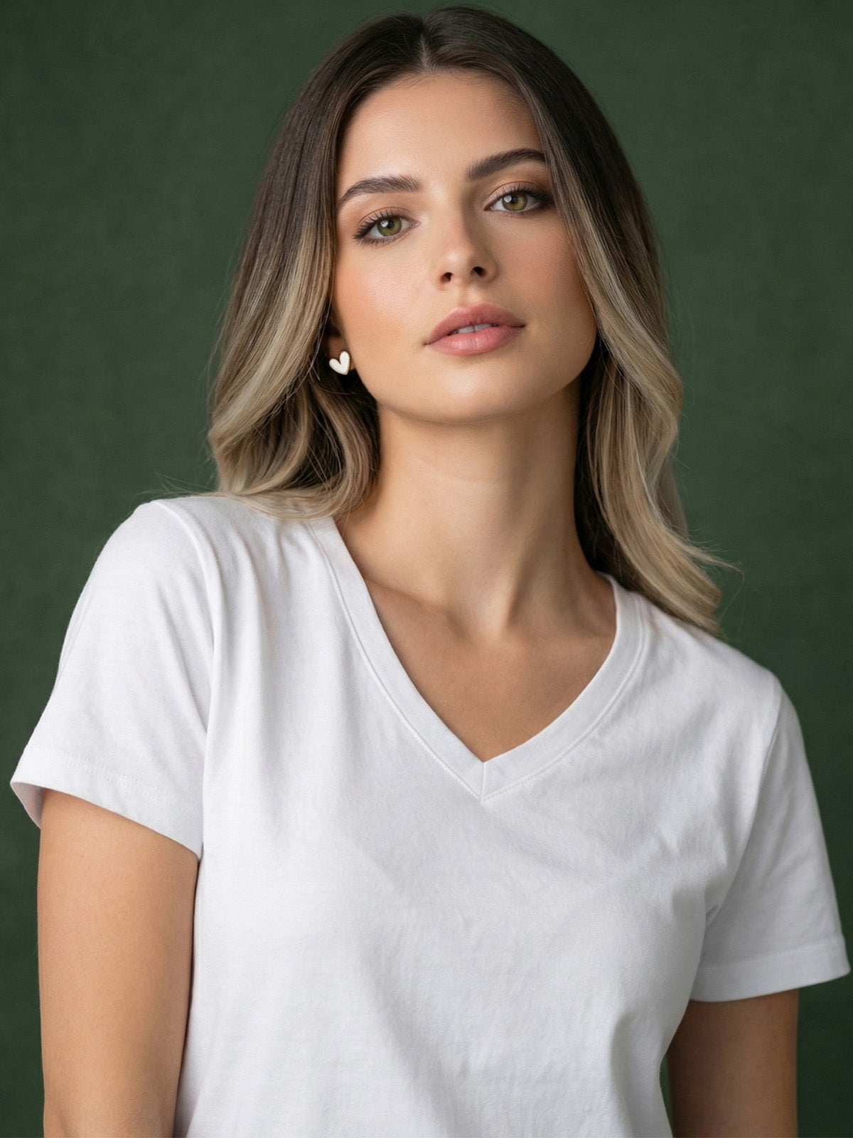 White Plain V-Neck Regular Fit T-Shirt