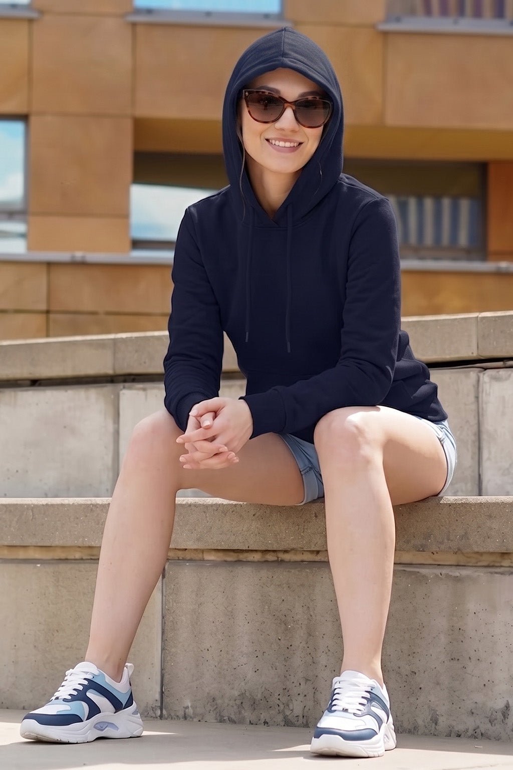 Navy Plain Spun Regular Fit Hoodie