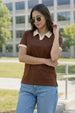 Classic Contrast Collar Brown Regular Fit Premium Pique Lycra Polo T-Shirt