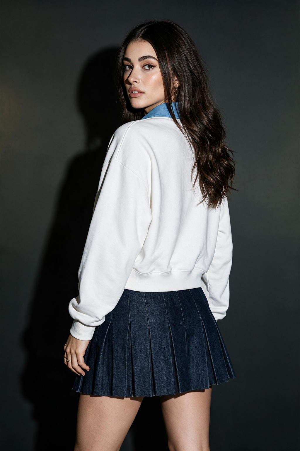 Brooklyn White Contrast Collar  Sweatshirt