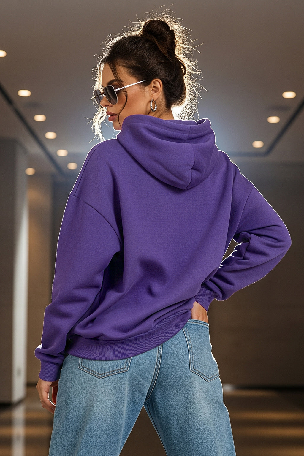 Moana Printed Purple Oversized Hoodie