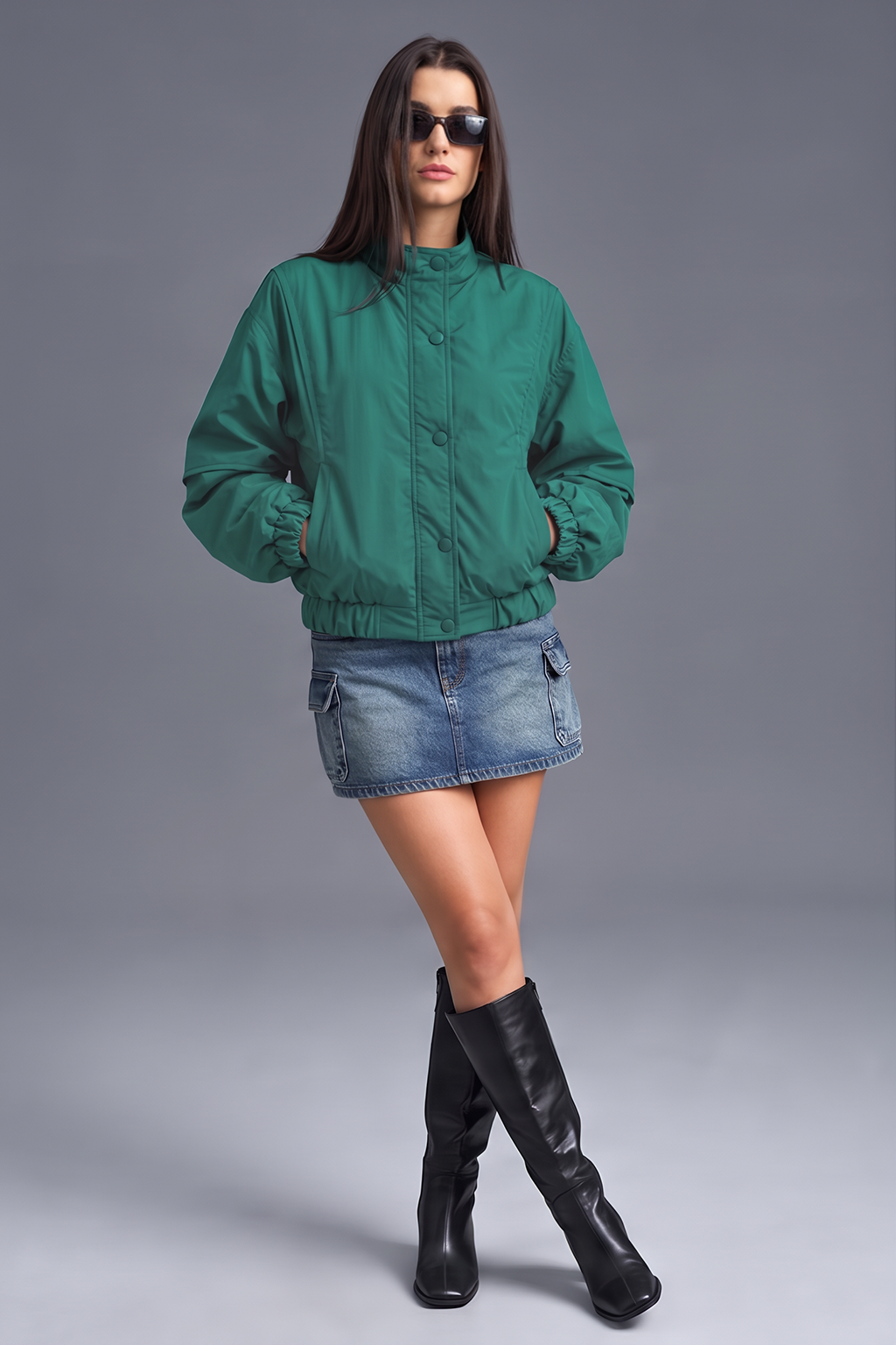 STAND COLLAR GREEN JACKET
