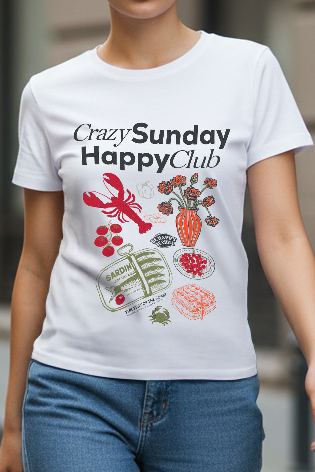 Crazy Sunday White Printed Regular Fit T-Shirt