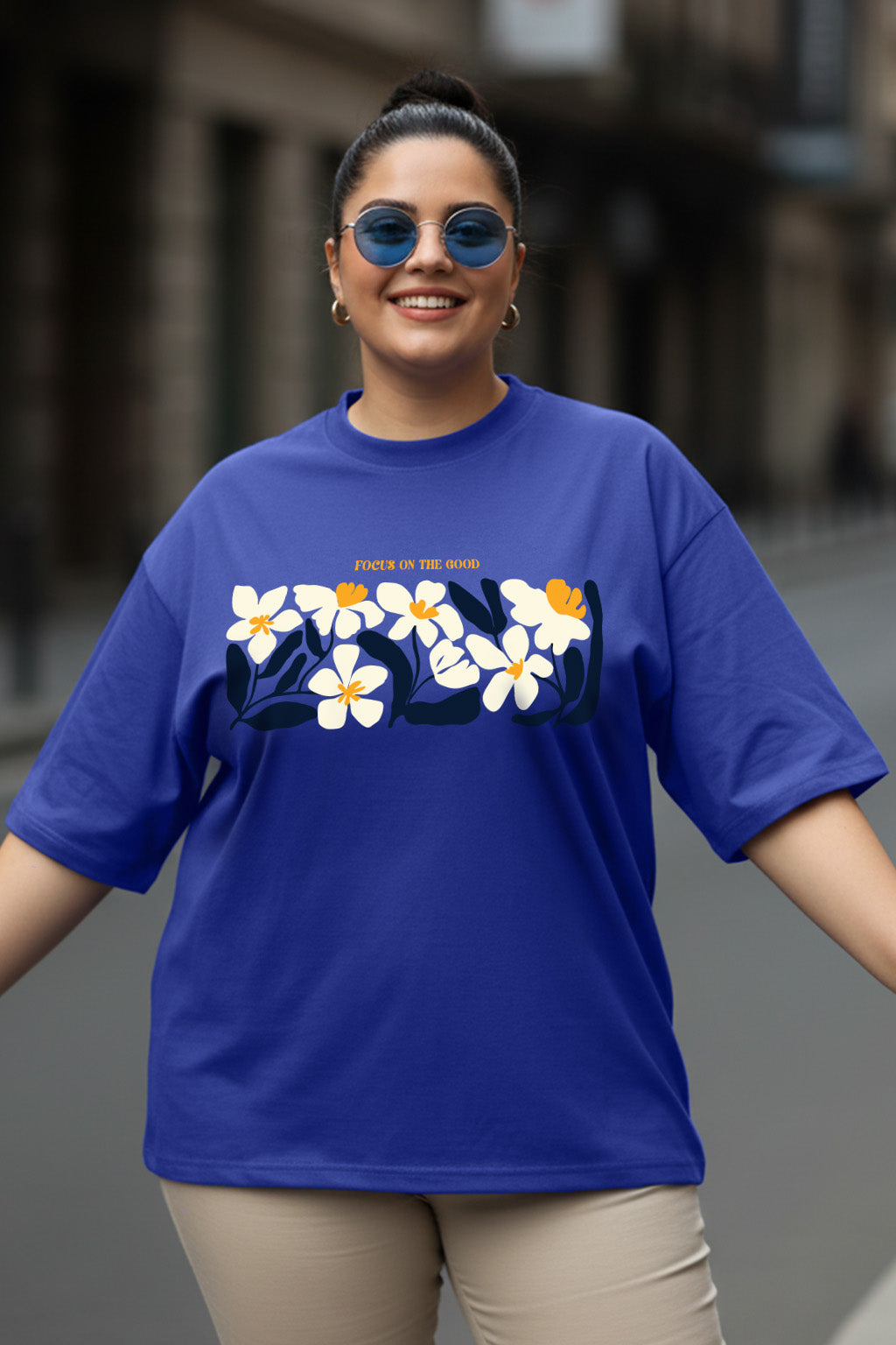 Focus On God Royalblue Plus Size Printed T-shirt