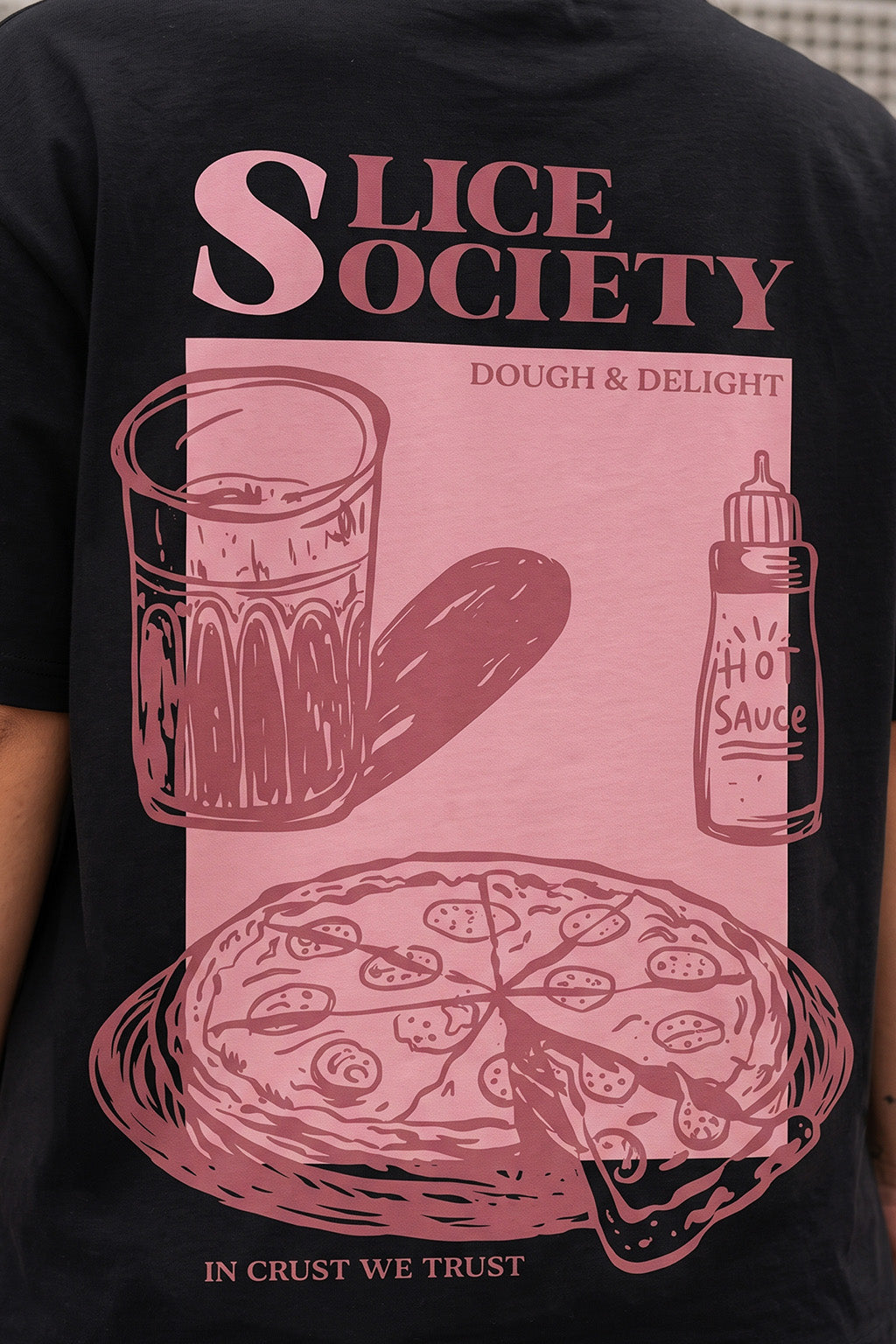 Pizza Black Oversized Graphic T-Shirt