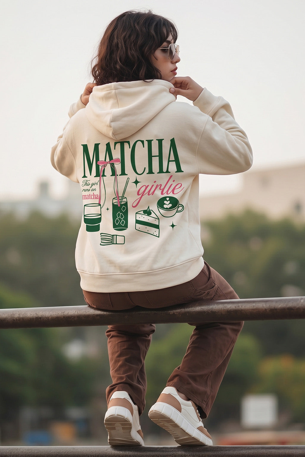 Matcha Marshmallow Oversized Printed Hoodie