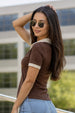Classic Contrast Collar Brown Regular Fit Premium Pique Lycra Polo T-Shirt