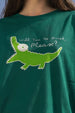 Quick Please Green Oversized Graphic T-Shirt