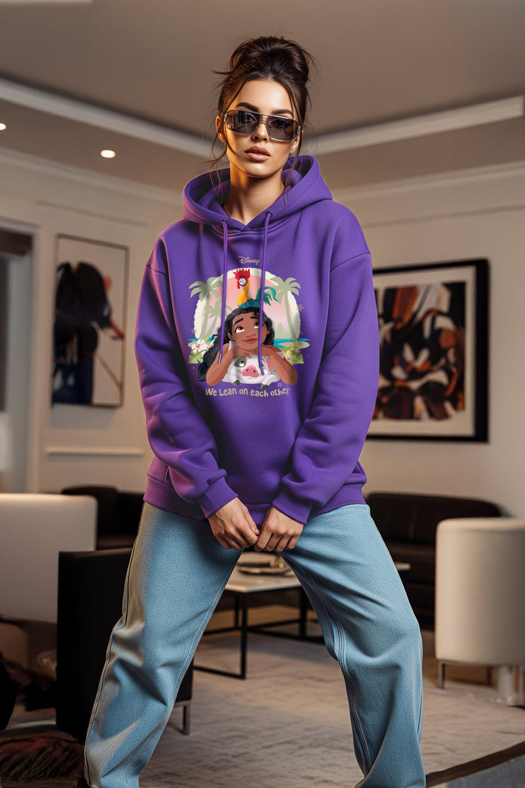 Moana Printed Purple Oversized Hoodie
