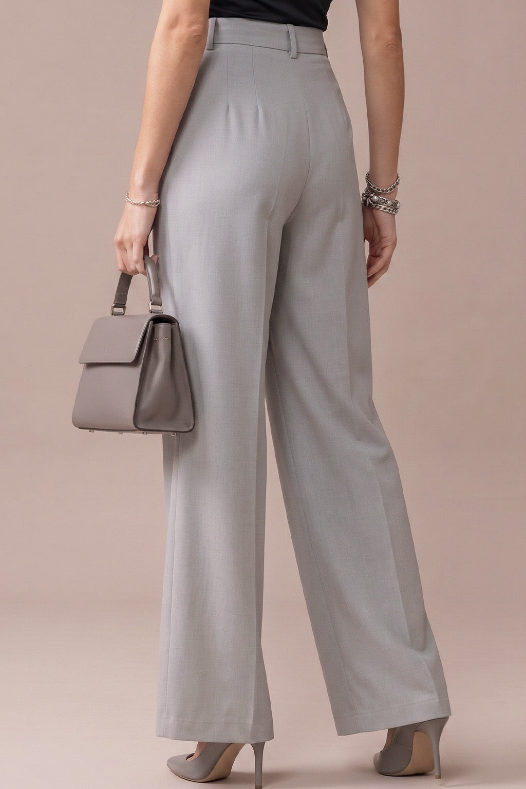 Silver Grey Classic Pleat Tailored Wide-Leg Korean Pant