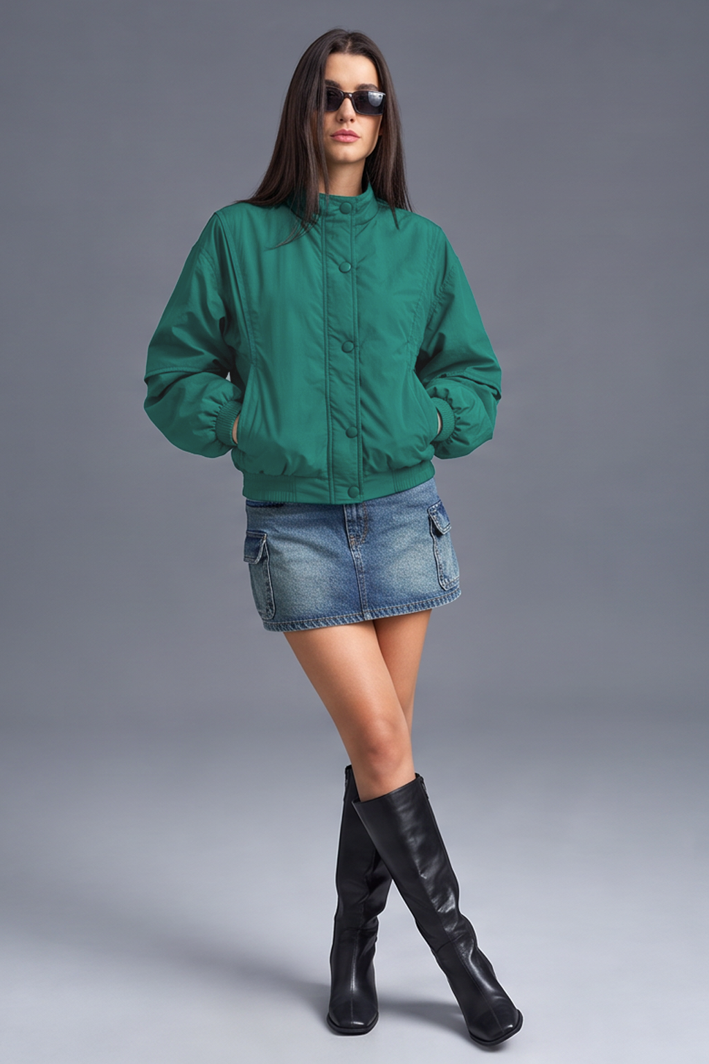 STAND COLLAR GREEN JACKET
