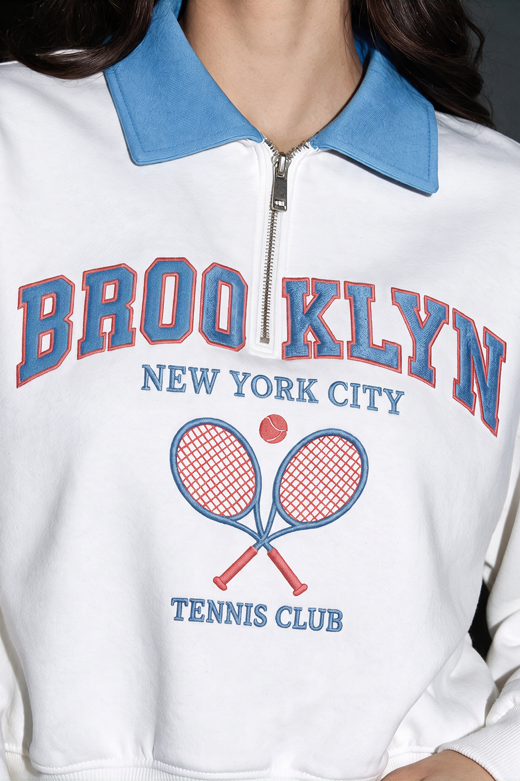 Brooklyn White Contrast Collar  Sweatshirt