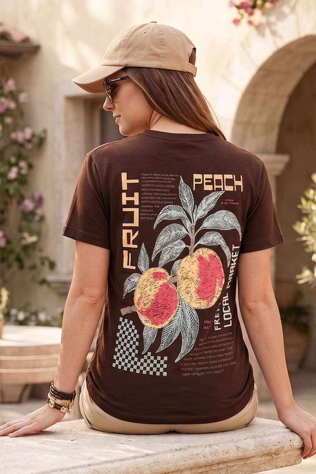 Peach Fresh Brown Printed Regular Fit T-Shirt