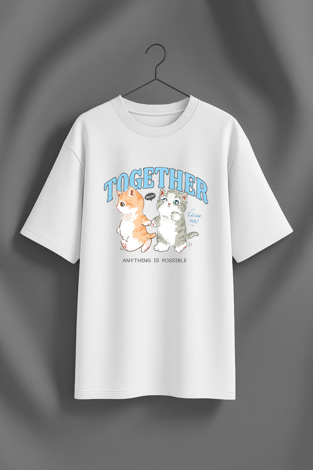 Together White Oversized Graphic Printed T-Shirt