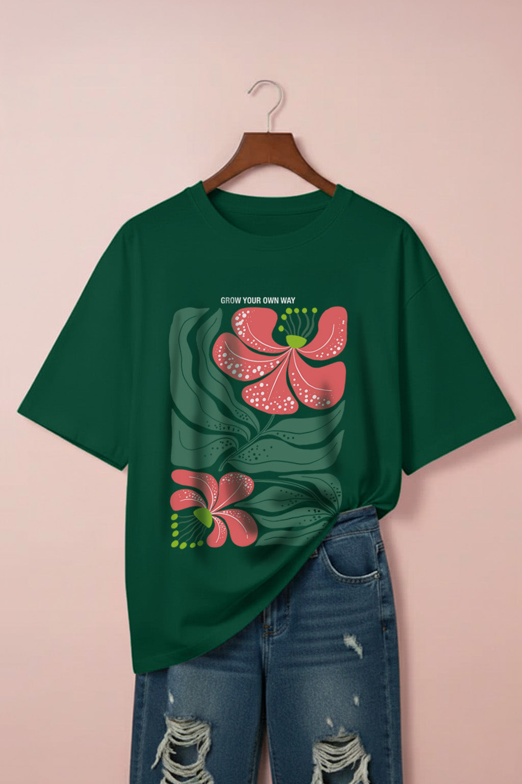 Grow Your Own Way Green Printed Plus Size T-shirt