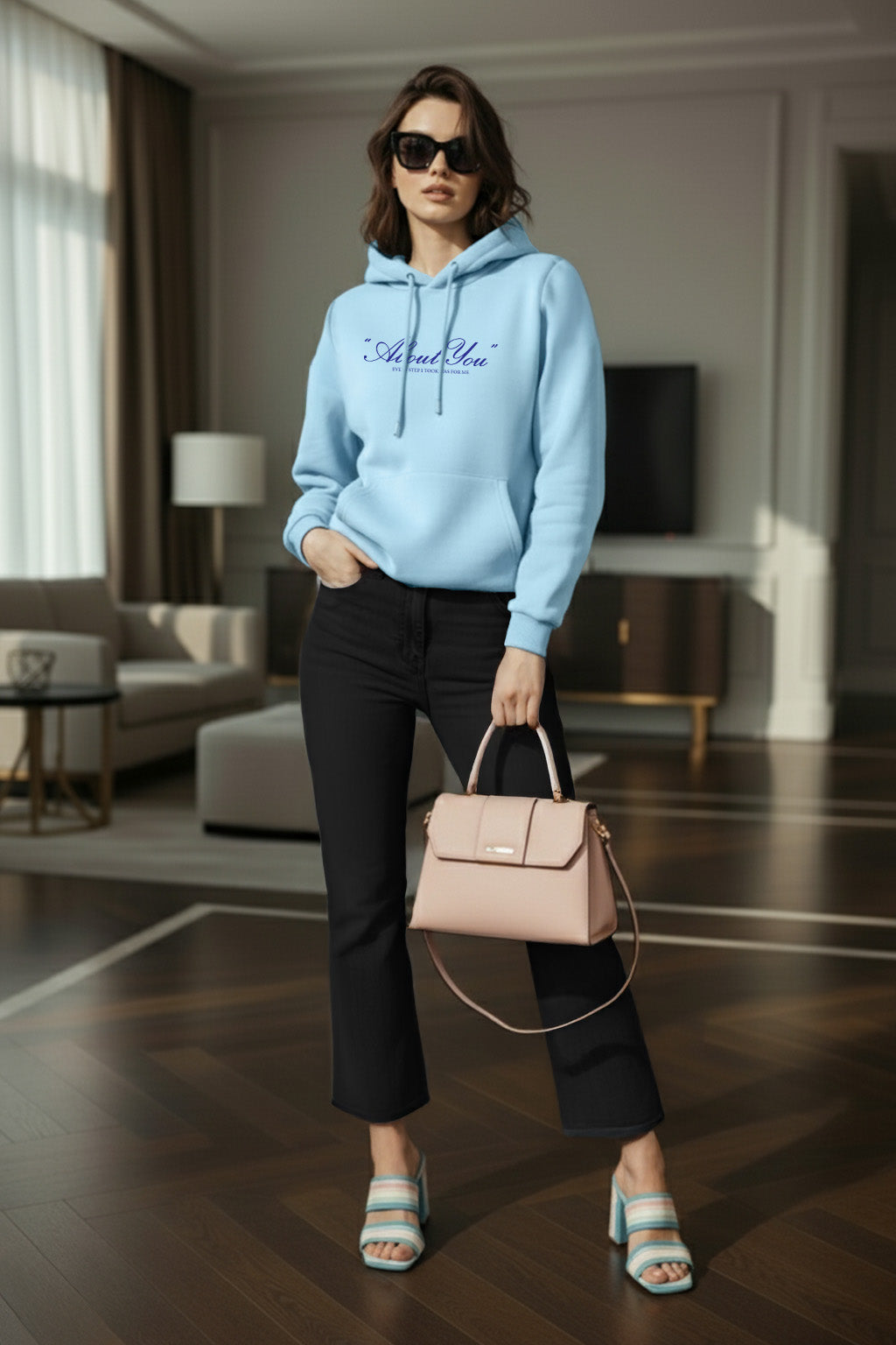 About You Blue Regular Fit Printed Hoodie