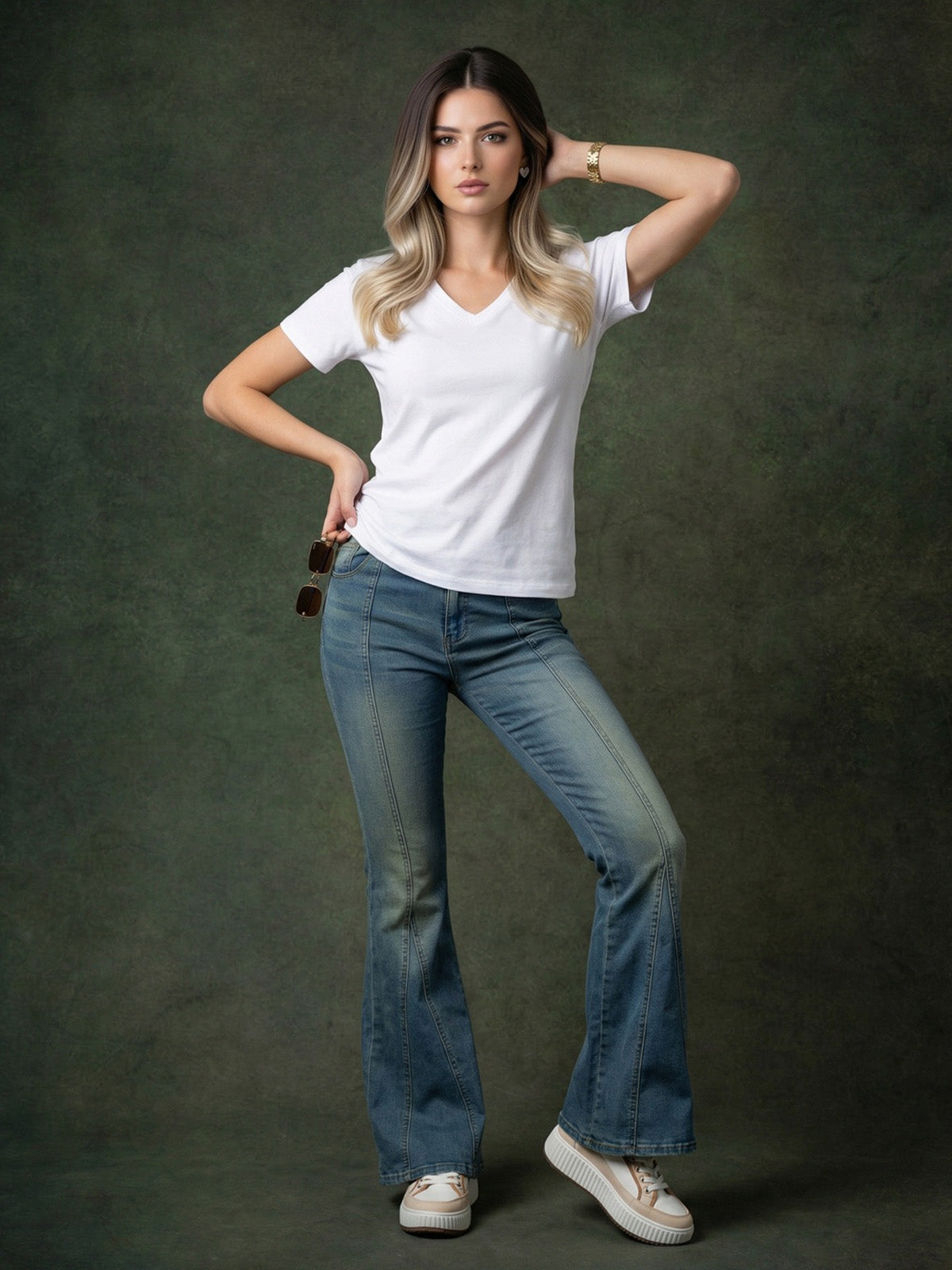 White Plain V-Neck Regular Fit T-Shirt