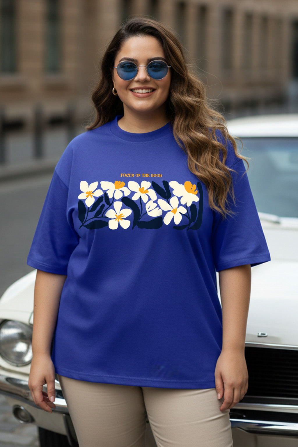 Focus On God Royalblue Plus Size Printed T-shirt
