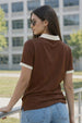 Classic Contrast Collar Brown Regular Fit Premium Pique Lycra Polo T-Shirt