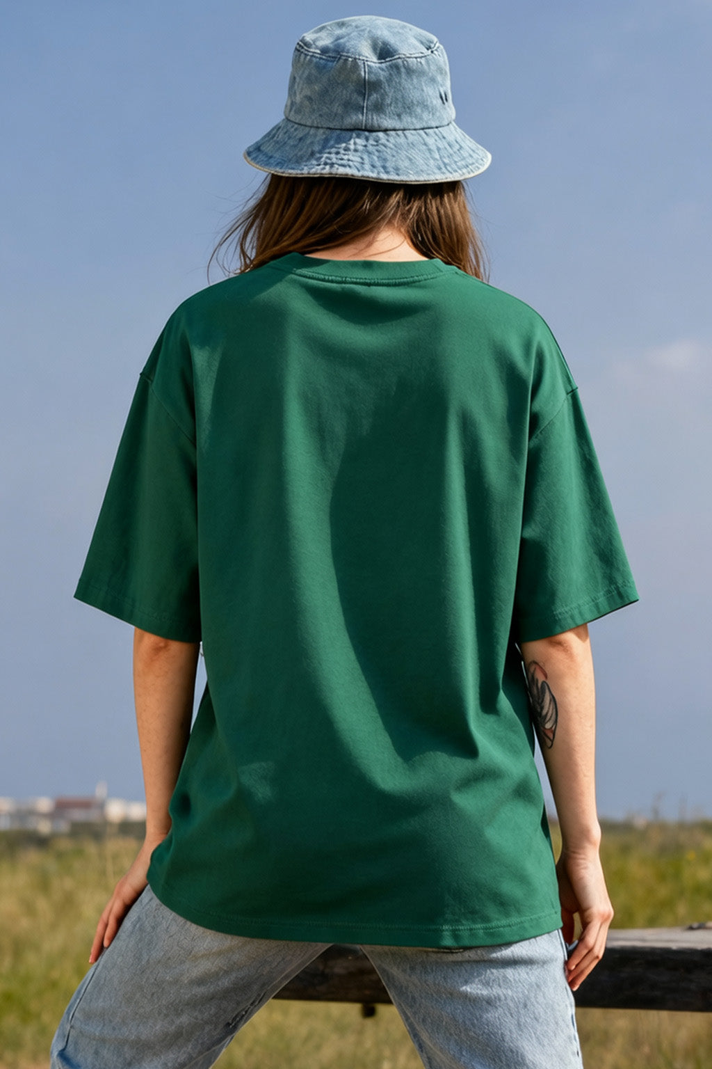 Quick Please Green Oversized Graphic T-Shirt