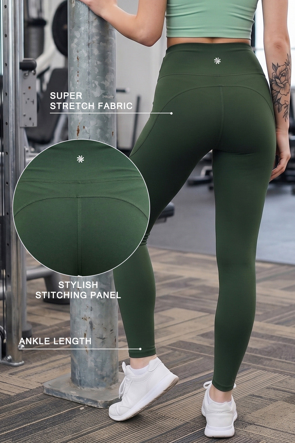 Green Plain 2 Pocket Skin Fit Legging